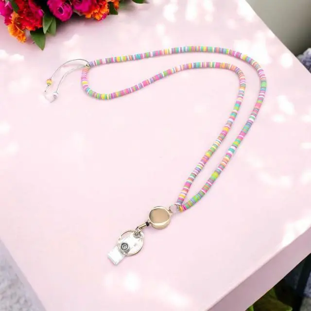 Alt view image 5 of 7 - Retractable Beaded Teacher Lanyard for Women with Id Holder Badge Reel Cute Lanyards for Id Badges Cruise Ship Cards Keys, Boho Candy Pink