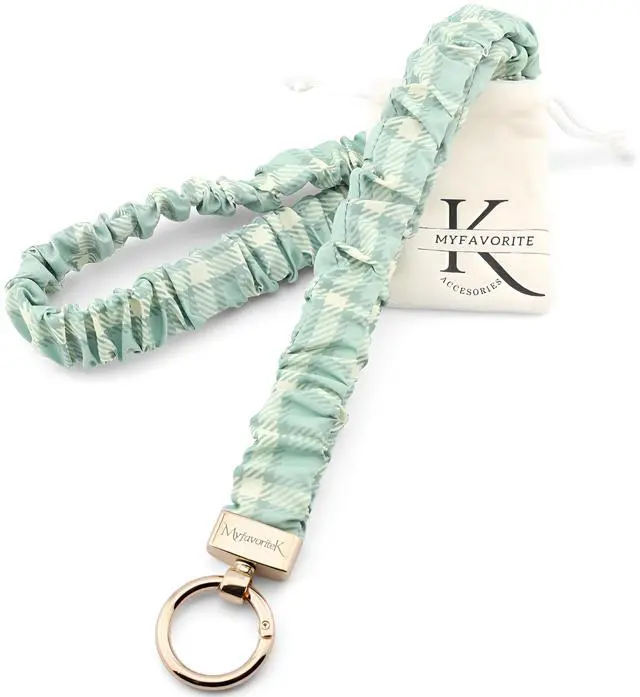 Main image of Stretchy Scrunchie Lanyard for ID Badges Cute Neck Lanyard for Keys, Retractable Keychain Holder for Women, 2 Badge Holders (Soft Sage)