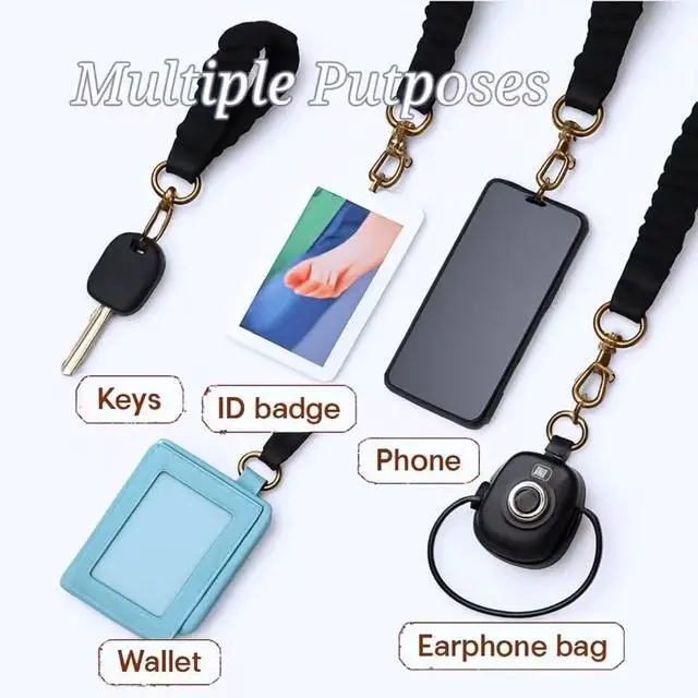 Alt view image 7 of 7 - Scrunchie Lanyard, Scrunch Teacher Lanyard for ID Badges Keys Scrunchy Cute Stretchy Badge Holder Neck Keychain with Clip - Black