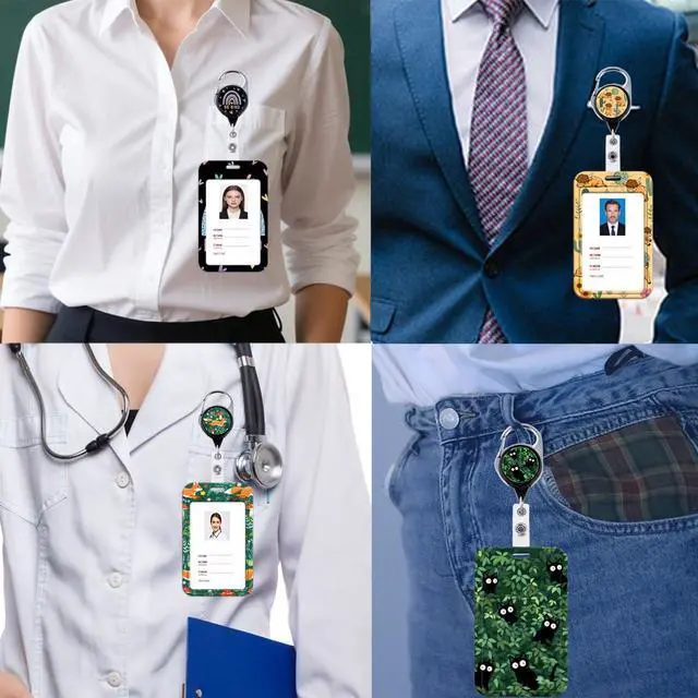 Alt view image 5 of 7 - Cute Highland Cow ID Badge Holder Lanyard Retractable Badge Holder Reel Cactus Keychain Lanyard for ID Badges & Keys for Women Men Kids Staff for Name Tag for Work & School ID Card(Yellow)