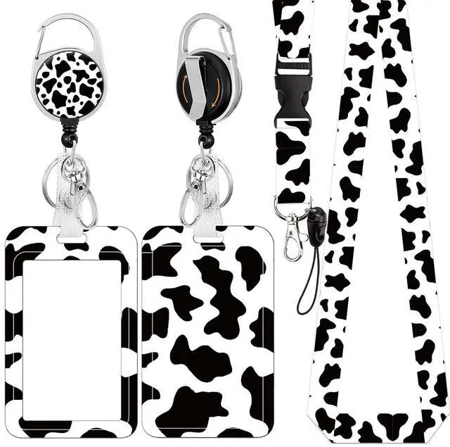 Main image of ID Badge Holder with Lanyard, Retractable Badge Reel with Swivel Belt Clip, Detachable Lanyard Name Card Tag Vertical ID Protector Badge Reel for Nurse Doctor Office Employees (Cow Style)
