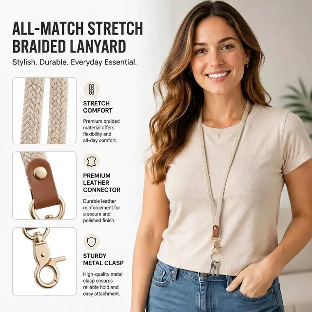 Alt view image 3 of 5 - Stretchy Thin Lanyards Cute Neck Strap for ID Badge Keys Phone Wallet