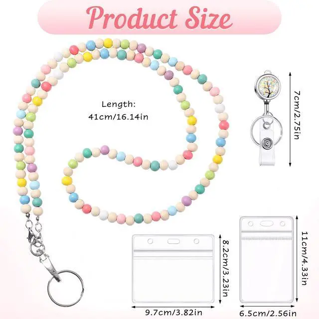 Alt view image 2 of 7 - Lanyards for ID Badges Teacher Gifts Cute Wooden Beaded Lanyard with ID Holder Retractable Badge Reel Keys Eyeglass Chains for Women