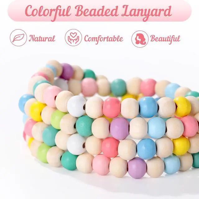 Alt view image 5 of 7 - Lanyards for ID Badges Teacher Gifts Cute Wooden Beaded Lanyard with ID Holder Retractable Badge Reel Keys Eyeglass Chains for Women