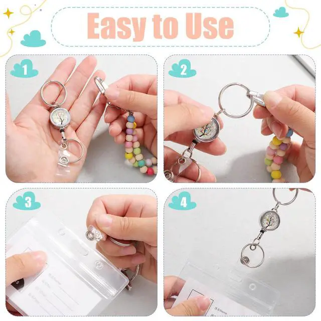 Alt view image 3 of 7 - Lanyards for ID Badges Teacher Gifts Cute Wooden Beaded Lanyard with ID Holder Retractable Badge Reel Keys Eyeglass Chains for Women