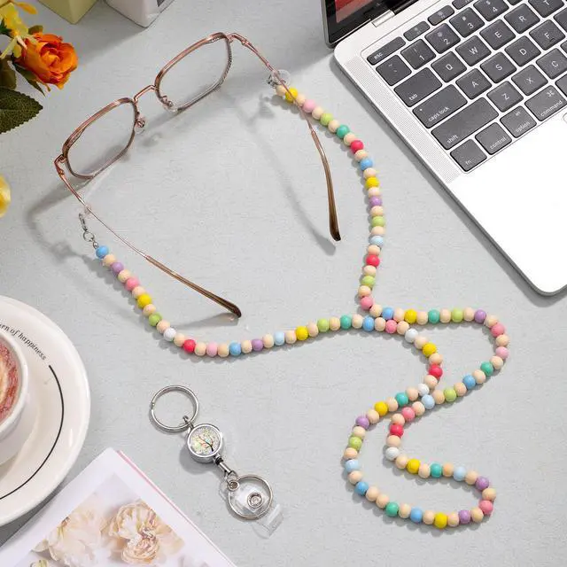 Alt view image 4 of 7 - Lanyards for ID Badges Teacher Gifts Cute Wooden Beaded Lanyard with ID Holder Retractable Badge Reel Keys Eyeglass Chains for Women