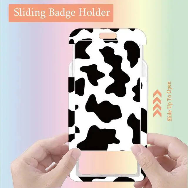Alt view image 4 of 7 - ID Badge Holder with Lanyard, Retractable Badge Reel with Swivel Belt Clip, Detachable Lanyard Name Card Tag Vertical ID Protector Badge Reel for Nurse Doctor Office Employees (Cow Style)