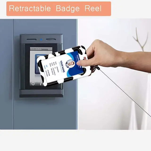Alt view image 6 of 7 - ID Badge Holder with Lanyard, Retractable Badge Reel with Swivel Belt Clip, Detachable Lanyard Name Card Tag Vertical ID Protector Badge Reel for Nurse Doctor Office Employees (Cow Style)