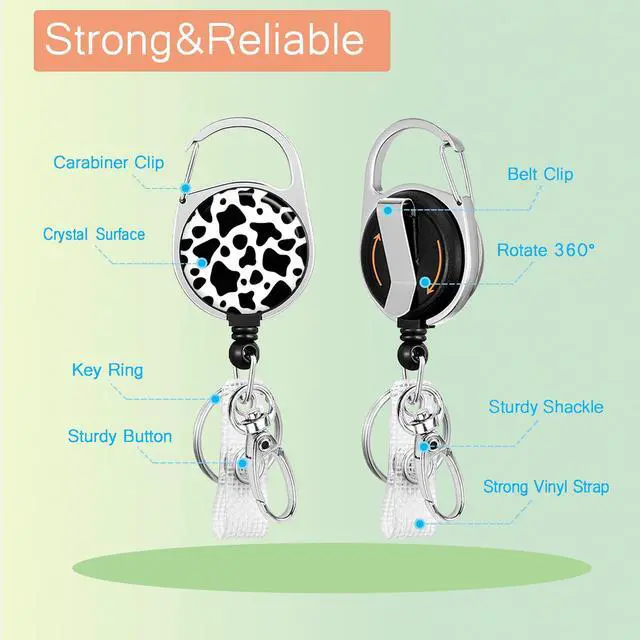 Alt view image 7 of 7 - ID Badge Holder with Lanyard, Retractable Badge Reel with Swivel Belt Clip, Detachable Lanyard Name Card Tag Vertical ID Protector Badge Reel for Nurse Doctor Office Employees (Cow Style)