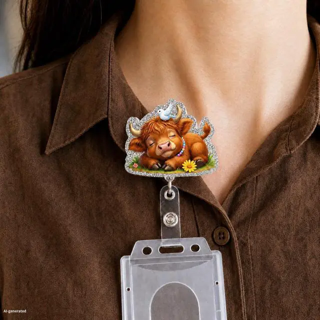 Alt view image 5 of 7 - Cute Highland Cow Badge Reel, Retractable Funny ID Card Holder with Clip