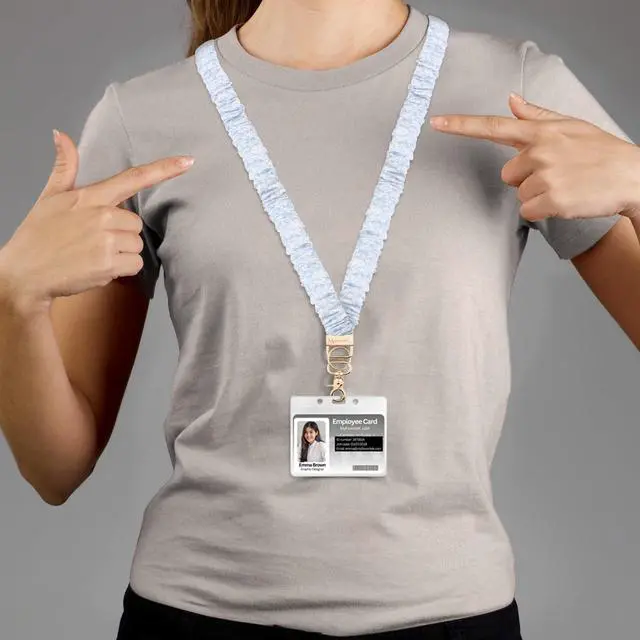 Alt view image 5 of 7 - Stylish Scrunchie Lanyard for ID Badges Cute Neck Stretchy Lanyard for Keys Retractable Keychain Holder (Cotton Blue)