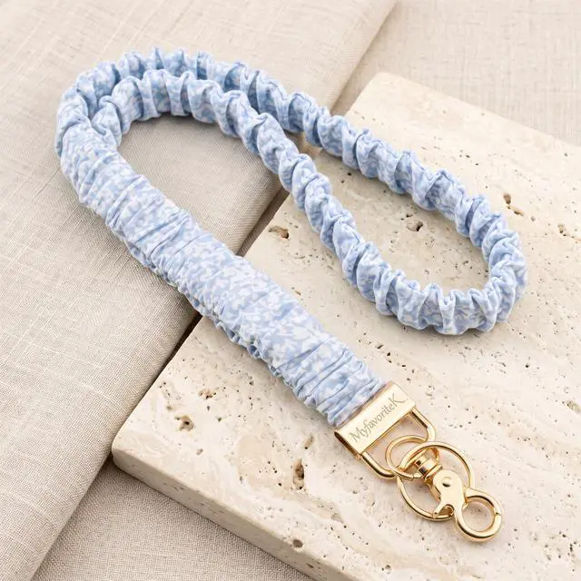 Alt view image 7 of 7 - Stylish Scrunchie Lanyard for ID Badges Cute Neck Stretchy Lanyard for Keys Retractable Keychain Holder (Cotton Blue)