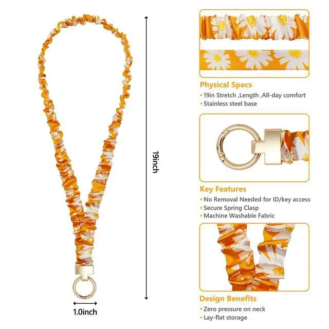 Alt view image 2 of 7 - Stretchy Scrunchie Lanyard for ID Badges, Teacher Gifts for Women Birthday Unique, Cute Neck Scrunchie Lanyard Perfect for Office Teacher Appreciation Gifts Nurses School Classroom (Yellow)