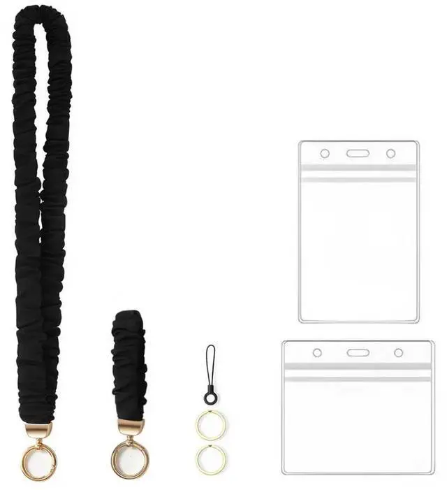Main image of Stretchy Scrunchie lanyards with Id Holder, Cute Retractable Teacher Lanyards for Id Badges Keys, Long Lanyard for Women, Black