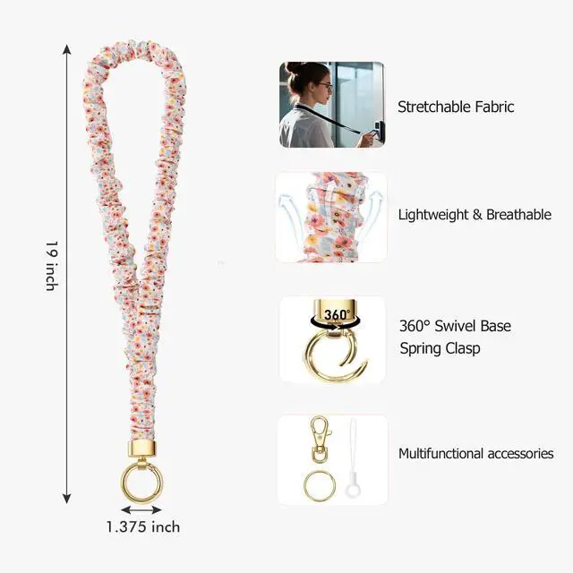 Alt view image 2 of 6 - Stretchy Lanyard for ID Badges,Teacher Lanyard for Keys, Cute Neck Lanyard for Women (Little Daisy)