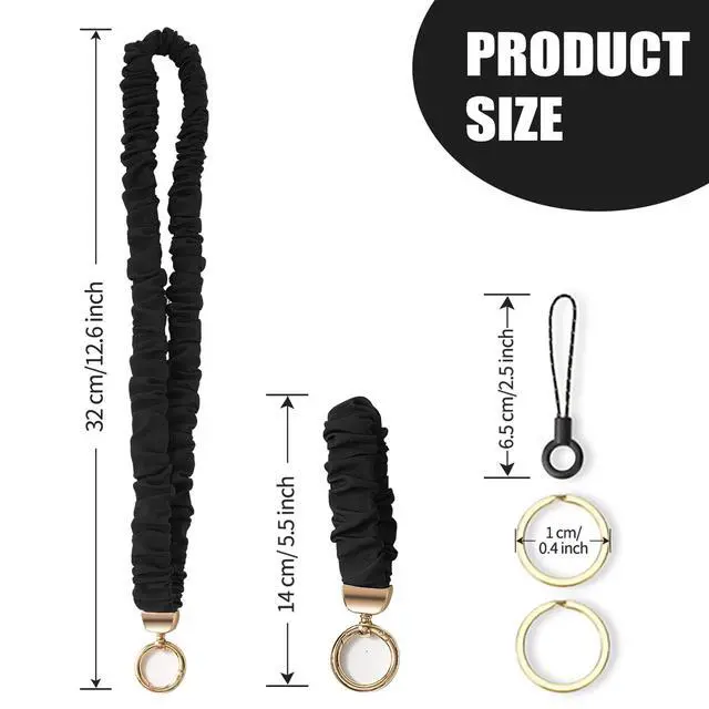 Alt view image 6 of 6 - Stretchy Scrunchie lanyards with Id Holder, Cute Retractable Teacher Lanyards for Id Badges Keys, Long Lanyard for Women, Black