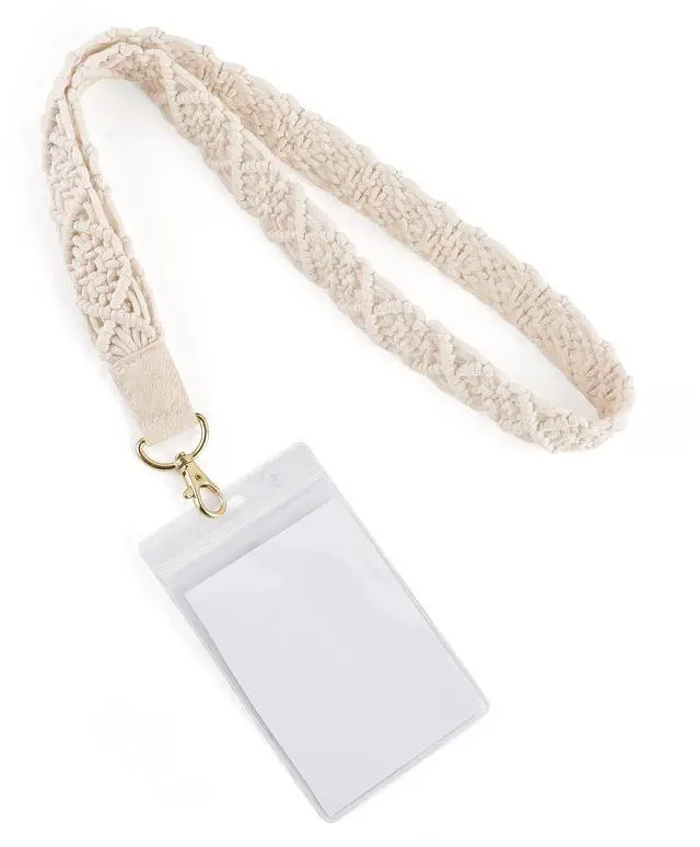 Main image of Macrame Lanyard Holder Neck Lanyards for ID Badges Keys Key Chain Boho Style Long Lanyard Strap for Women Teacher Employee Student, 17.9"