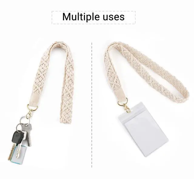Alt view image 4 of 7 - Macrame Lanyard Holder Neck Lanyards for ID Badges Keys Key Chain Boho Style Long Lanyard Strap for Women Teacher Employee Student, 17.9"