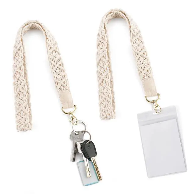 Alt view image 7 of 7 - Macrame Lanyard Holder Neck Lanyards for ID Badges Keys Key Chain Boho Style Long Lanyard Strap for Women Teacher Employee Student, 17.9"