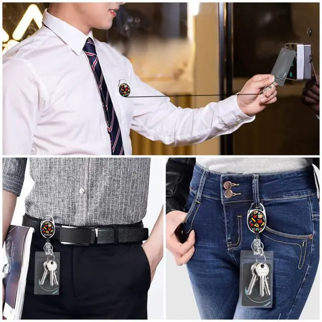 Alt view image 3 of 6 - Cute Teacher Lanyards for Id Badges and Keys, Retractable ID Badge Holder with Detachable Lanyard, Fashionable Badge Reel Heavy Duty with Carabiner Clip, Nurse Teacher Office Gifts