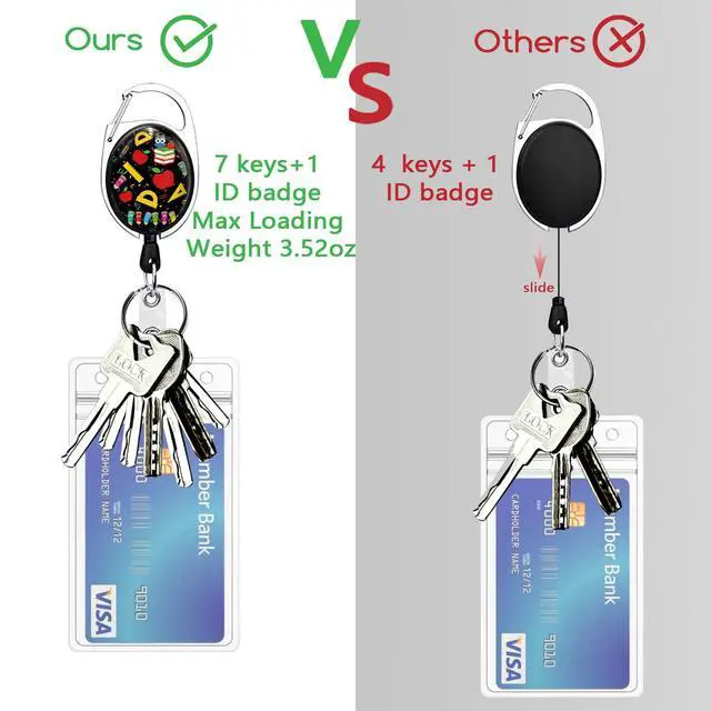 Alt view image 5 of 6 - Cute Teacher Lanyards for Id Badges and Keys, Retractable ID Badge Holder with Detachable Lanyard, Fashionable Badge Reel Heavy Duty with Carabiner Clip, Nurse Teacher Office Gifts