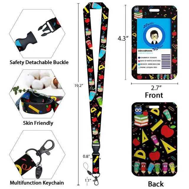 Alt view image 4 of 6 - Cute Teacher Lanyards for Id Badges and Keys, Retractable ID Badge Holder with Detachable Lanyard, Fashionable Badge Reel Heavy Duty with Carabiner Clip, Nurse Teacher Office Gifts