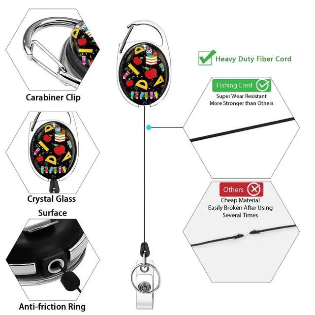 Alt view image 6 of 6 - Cute Teacher Lanyards for Id Badges and Keys, Retractable ID Badge Holder with Detachable Lanyard, Fashionable Badge Reel Heavy Duty with Carabiner Clip, Nurse Teacher Office Gifts