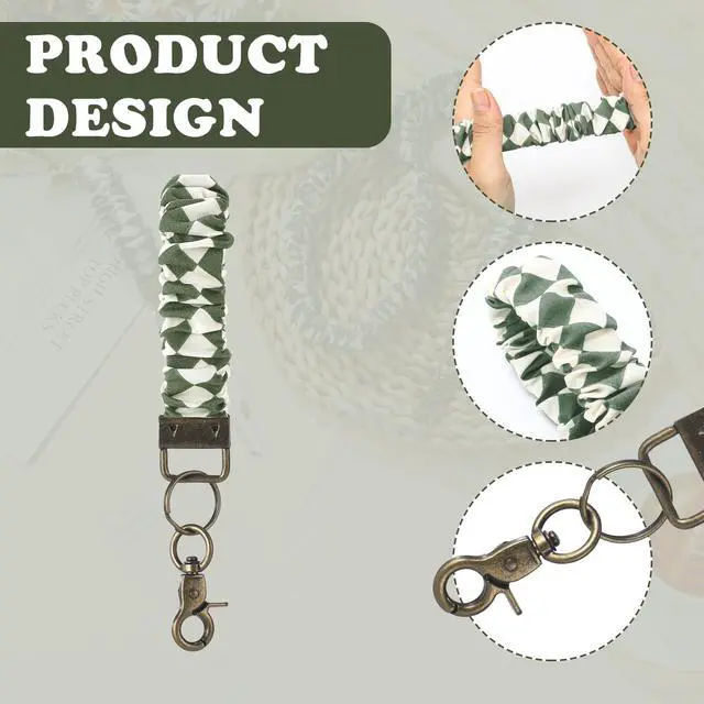 Alt view image 4 of 7 - 2 Set Scrunchie Lanyards with 4 Card Holders for ID Badges and Keys Cute Stretchy Scrunchie Neck and Wrist Lanyards for Teacher Women Nurses School Office Supplies(White Green, Checked)
