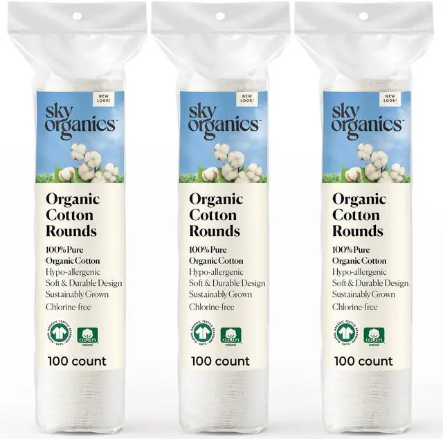 Main image of Organic Cotton Rounds for Sensitive Skin, 100% Pure GOTS Certified Organic for Beauty & Personal Care, 300 ct.