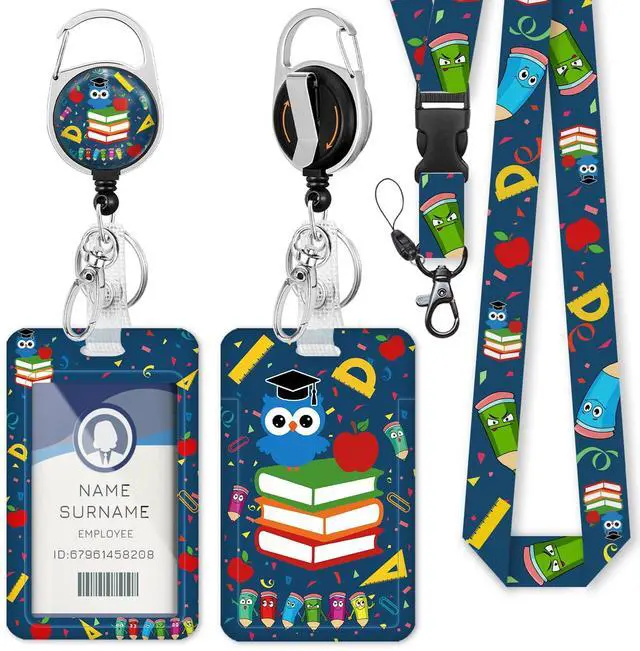 Main image of Teacher Lanyard with ID Holder, Cute Owl Lanyards for ID Badges