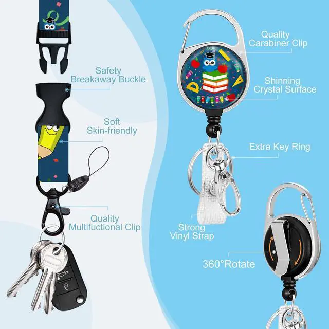 Alt view image 4 of 7 - Teacher Lanyard with ID Holder, Cute Owl Lanyards for ID Badges