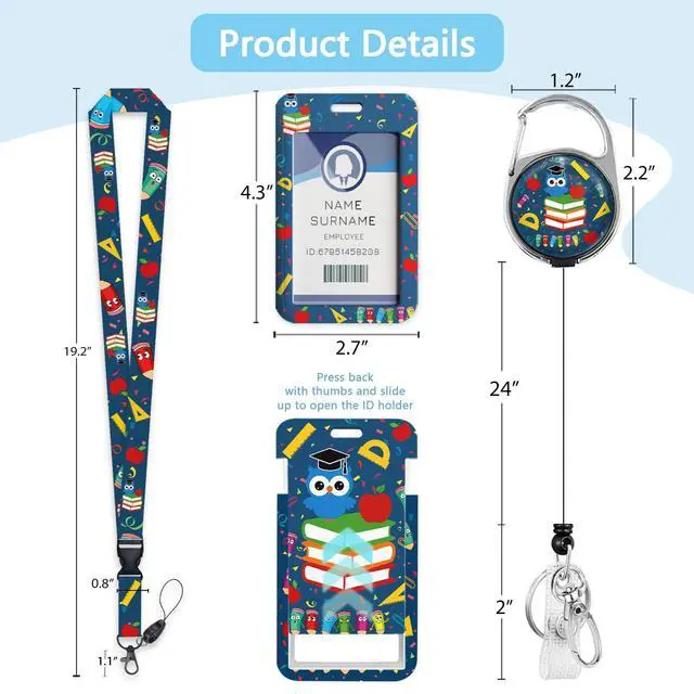 Alt view image 5 of 7 - Teacher Lanyard with ID Holder, Cute Owl Lanyards for ID Badges