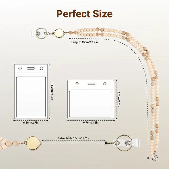 Alt view image 5 of 7 - Lanyards for ID Badges and Keys, 2 Pack Teacher Lanyard with ID Holder, Cute Wooden Beaded Lanyard with Retractable Reel for Women Girls School Work