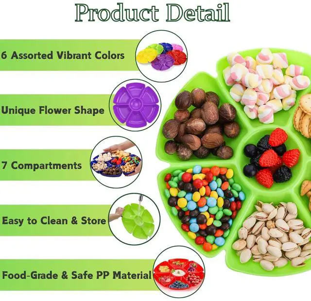 Alt view image 3 of 7 - 12 Pcs Plastic Snack Serving Tray, 12 Inch Unbreakable Chip and Dip Divided Serving Plates, Round 7 Compartments Multifunctional Food Platter for Snack, Nuts, Candy, Dried Fruit, Veggies