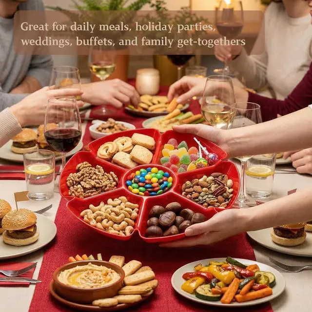 Alt view image 4 of 7 - 12 Pcs Plastic Snack Serving Tray, 12 Inch Unbreakable Chip and Dip Divided Serving Plates, Round 7 Compartments Multifunctional Food Platter for Snack, Nuts, Candy, Dried Fruit, Veggies