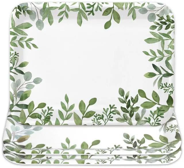 Main image of 3Pcs Greenery Serving Trays Reusable Melamine Platters Green Leaves Serving Dishes for Spring Birthday Wedding Party Food Supplies, 10 x 13 Inch