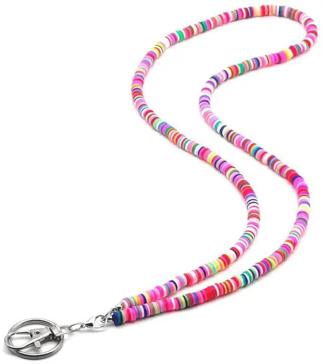 Main image of Cute Lanyard Beaded Teacher Lanyards for Id Badges and Keys Boho Neck Keychain Cruise Lanyard for Women (Boho Colorful Pink)