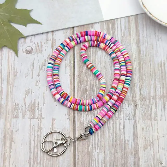 Alt view image 2 of 7 - Cute Lanyard Beaded Teacher Lanyards for Id Badges and Keys Boho Neck Keychain Cruise Lanyard for Women (Boho Colorful Pink)