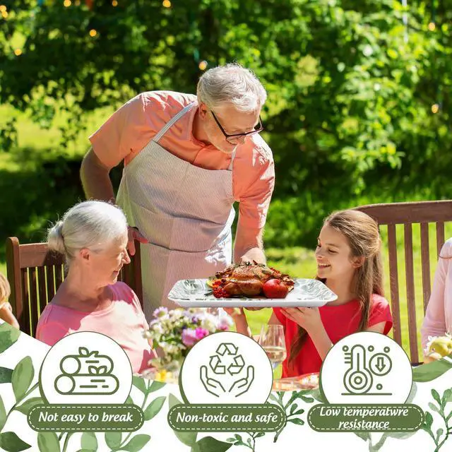 Alt view image 4 of 7 - 3Pcs Greenery Serving Trays Reusable Melamine Platters Green Leaves Serving Dishes for Spring Birthday Wedding Party Food Supplies, 10 x 13 Inch