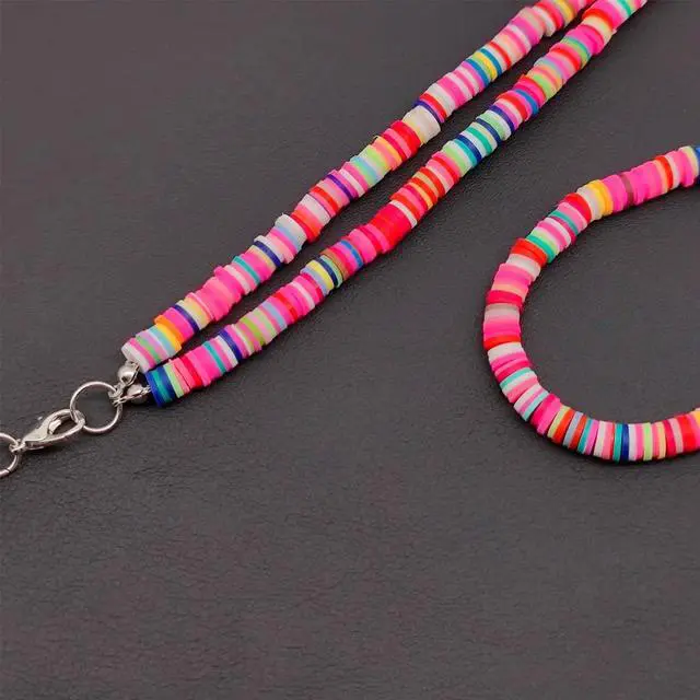 Alt view image 5 of 7 - Cute Lanyard Beaded Teacher Lanyards for Id Badges and Keys Boho Neck Keychain Cruise Lanyard for Women (Boho Colorful Pink)