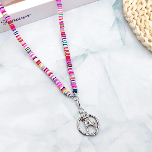 Alt view image 7 of 7 - Cute Lanyard Beaded Teacher Lanyards for Id Badges and Keys Boho Neck Keychain Cruise Lanyard for Women (Boho Colorful Pink)
