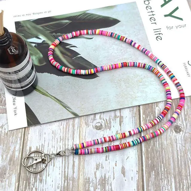 Alt view image 6 of 7 - Cute Lanyard Beaded Teacher Lanyards for Id Badges and Keys Boho Neck Keychain Cruise Lanyard for Women (Boho Colorful Pink)