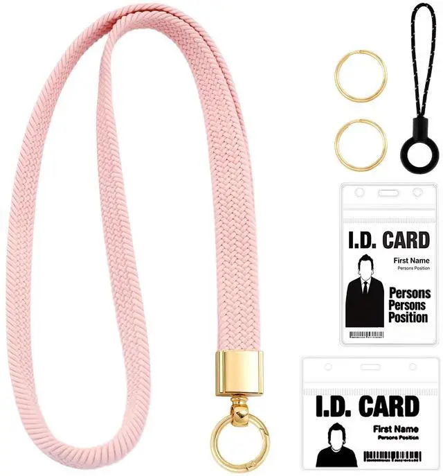 Main image of Teacher Lanyard with ID Holder,Cute Stretchy Lanyard for Women Nurse Retractable Comfortable Neck Lanyards for ID Badges Keys Wallet Phone Strap Pink Keychain Necklace Office Students Accessories