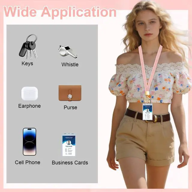 Alt view image 3 of 6 - Teacher Lanyard with ID Holder,Cute Stretchy Lanyard for Women Nurse Retractable Comfortable Neck Lanyards for ID Badges Keys Wallet Phone Strap Pink Keychain Necklace Office Students Accessories