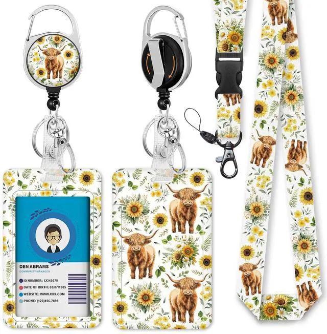 Main image of Cow Lanyards for ID Badges, Badge Holder with Retractable Reel