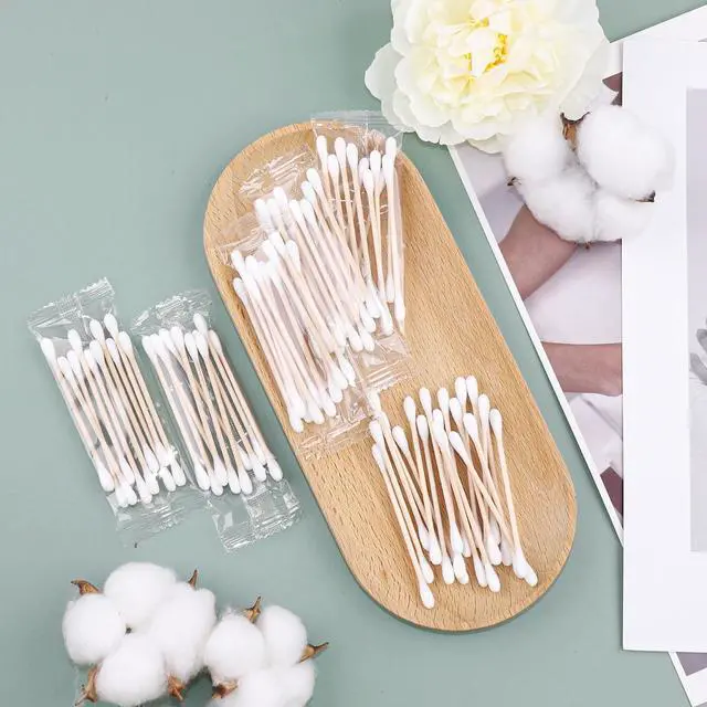 Alt view image 3 of 6 - Cotton Swabs Travel Size,Individually Wrapped Cotton Swabs Bulk 10 Pcs Per Pack,Double Tipped Wood Stick Cotton Swabs,Cotton Buds for Ear Make Up Hotel Daily Cleaning Pet Care Arts Crafts 50