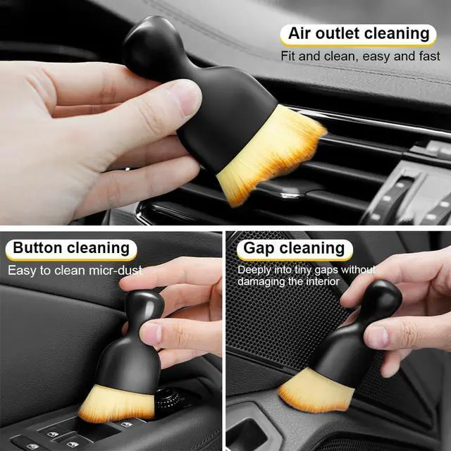 Alt view image 3 of 6 - 3 PCS Car Detailing Brush, Car Interior Cleaning Dust Brush, Soft Bristle Cleaning Tool Car Accessories for Dashboard, Air Vents, Computer, Keyboard (Black)
