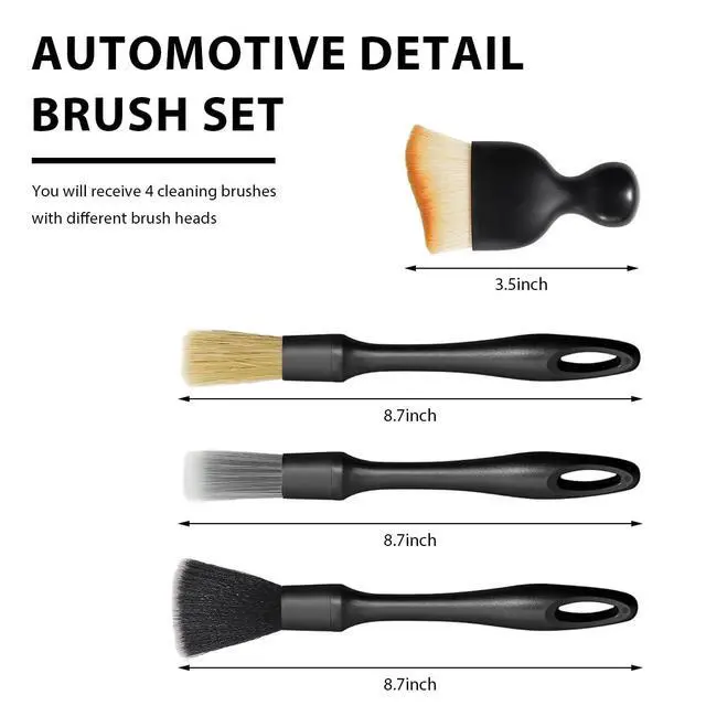 Alt view image 2 of 6 - 4 PCS Car Detailing Brush Set, Boars Bristle No Scratch Dusting Tool Cleaning Auto Interior or Exterior, Premium Brushes Cleaning Supplies for Dashboard Air Vent Seat Wheel