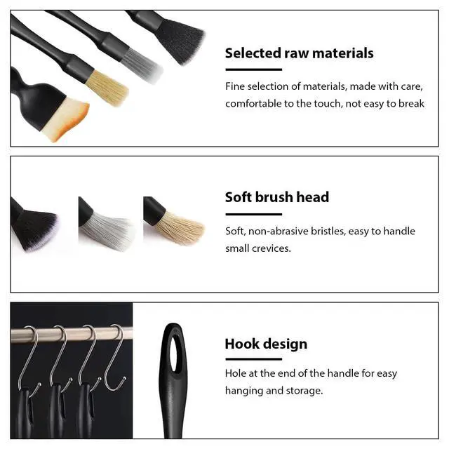 Alt view image 3 of 6 - 4 PCS Car Detailing Brush Set, Boars Bristle No Scratch Dusting Tool Cleaning Auto Interior or Exterior, Premium Brushes Cleaning Supplies for Dashboard Air Vent Seat Wheel