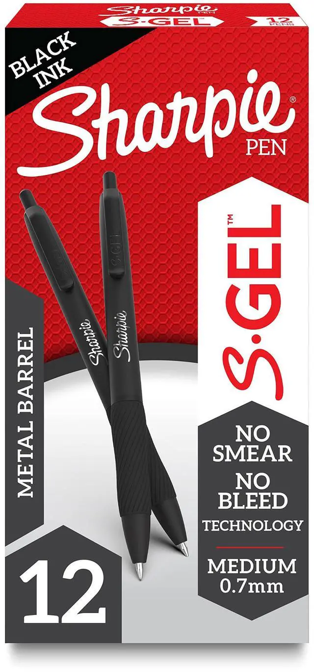 Main image of S-Gel Pens, Sleek Metal Barrel, Matte Black, Medium Point (0.7mm), Black Gel Ink, 12 Count